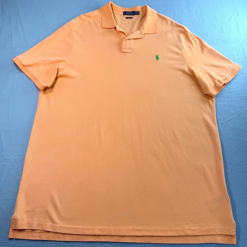 Polo Ralph Lauren Polo Shirt Mens XXL Orange Classic Fit Mesh Pony Big & Tall - Picture 3 of 8
